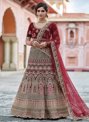 Bridal Red Embroidered Velvet Wedding Lehenga Choli