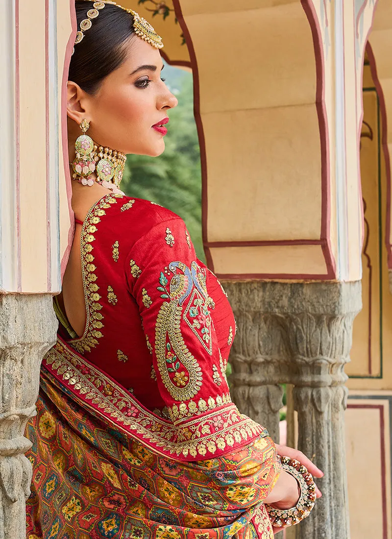Bridal Red Multi Embroidery Wedding Lehenga Choli