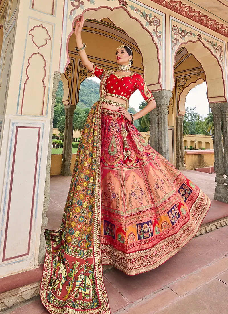 Bridal Red Multi Embroidery Wedding Lehenga Choli