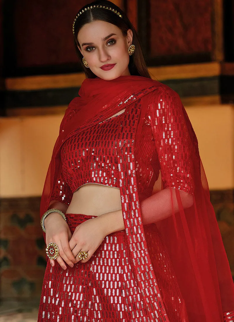Bridal Red Sequence Embroidered Designer Lehenga Choli