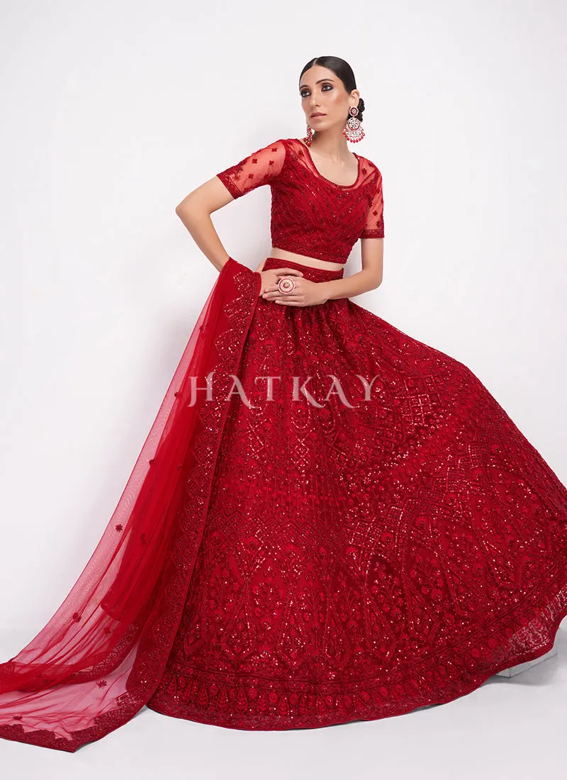 Bridal Red Sequence Embroidered Wedding Lehenga Choli