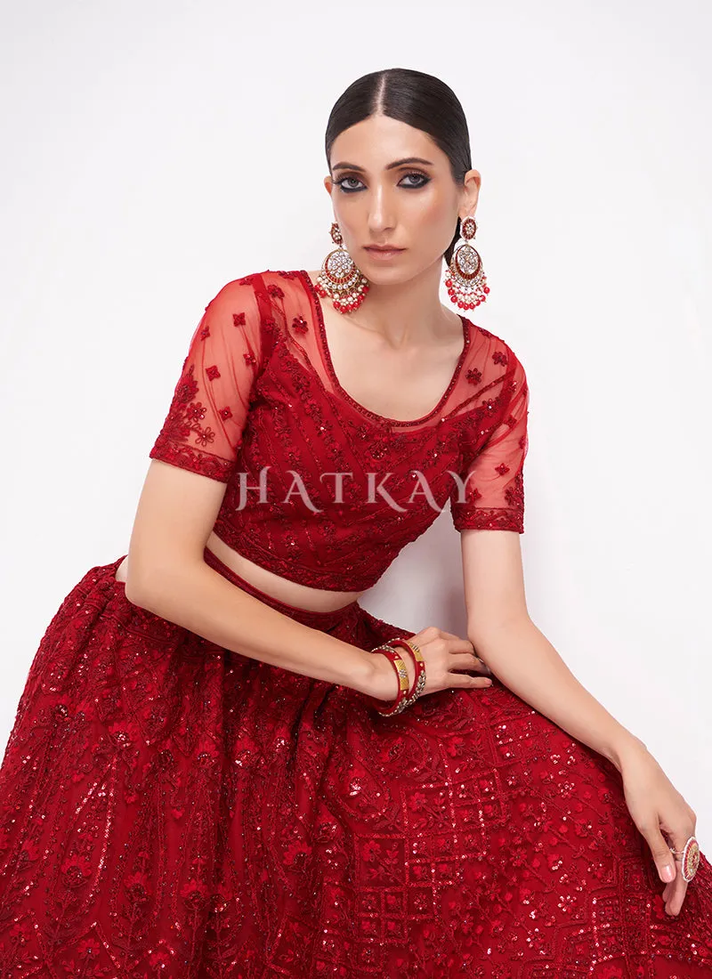 Bridal Red Sequence Embroidered Wedding Lehenga Choli