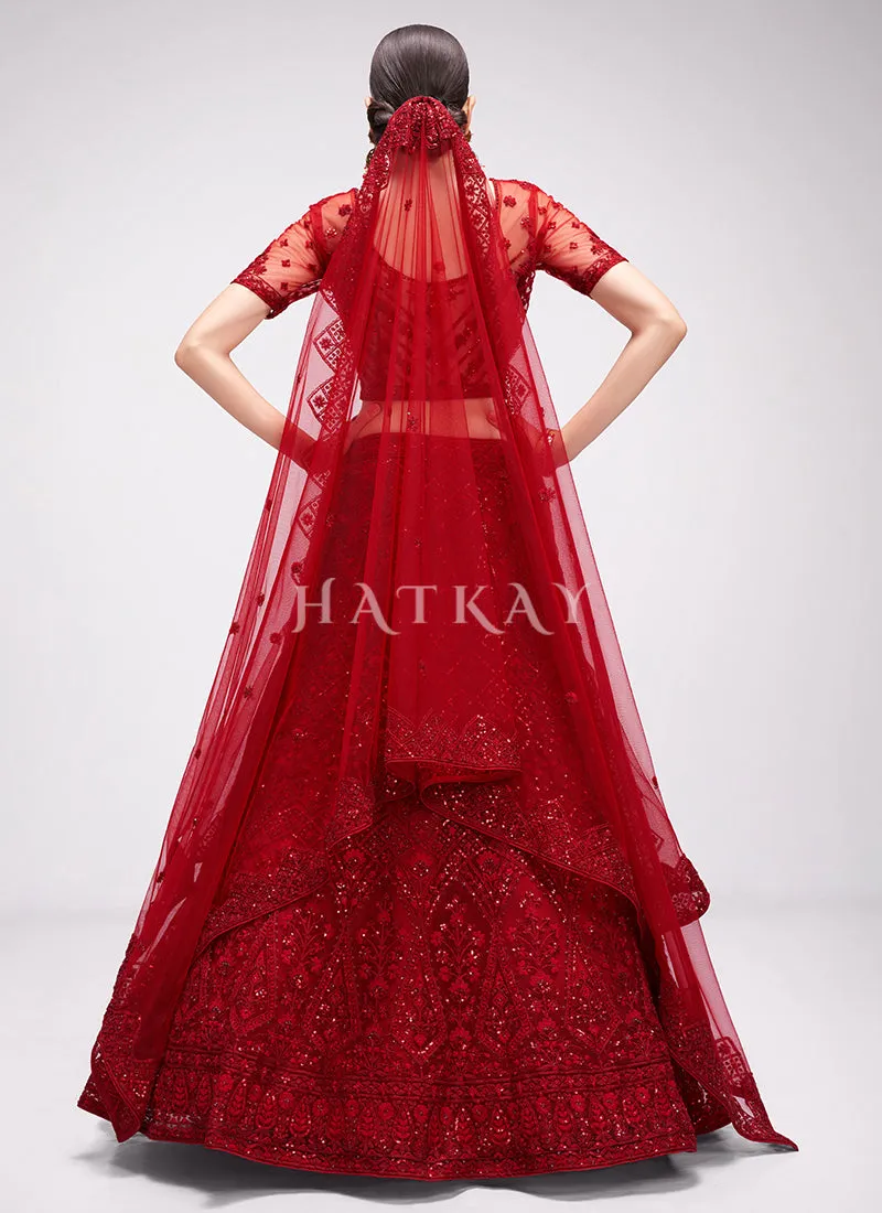 Bridal Red Sequence Embroidered Wedding Lehenga Choli