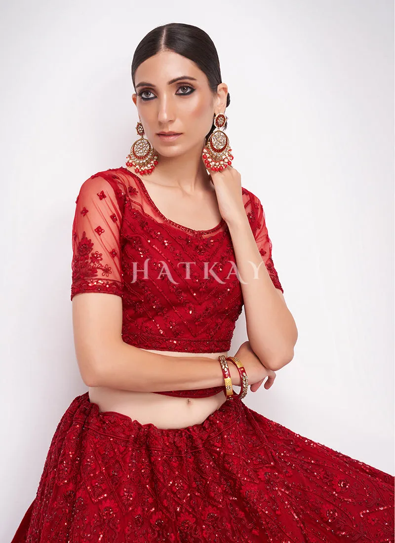 Bridal Red Sequence Embroidered Wedding Lehenga Choli