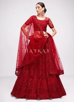 Bridal Red Sequence Embroidered Wedding Lehenga Choli