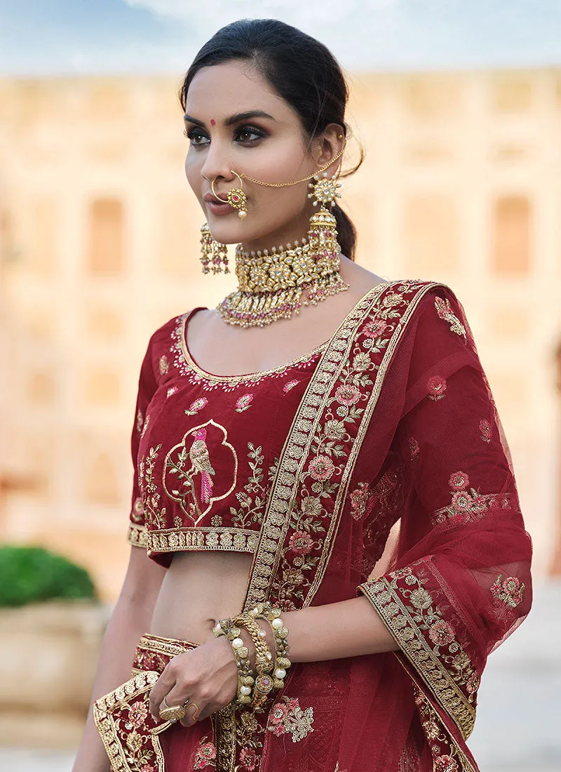 Bridal Red Zari And Zarkan Embroidered Lehenga Choli And Dupatta
