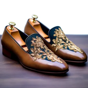Brown Leather Embroidery Work Peshawari Loafers | Wedding Shoes for Groom | Shoes for Haldi Mehendi Sangeet