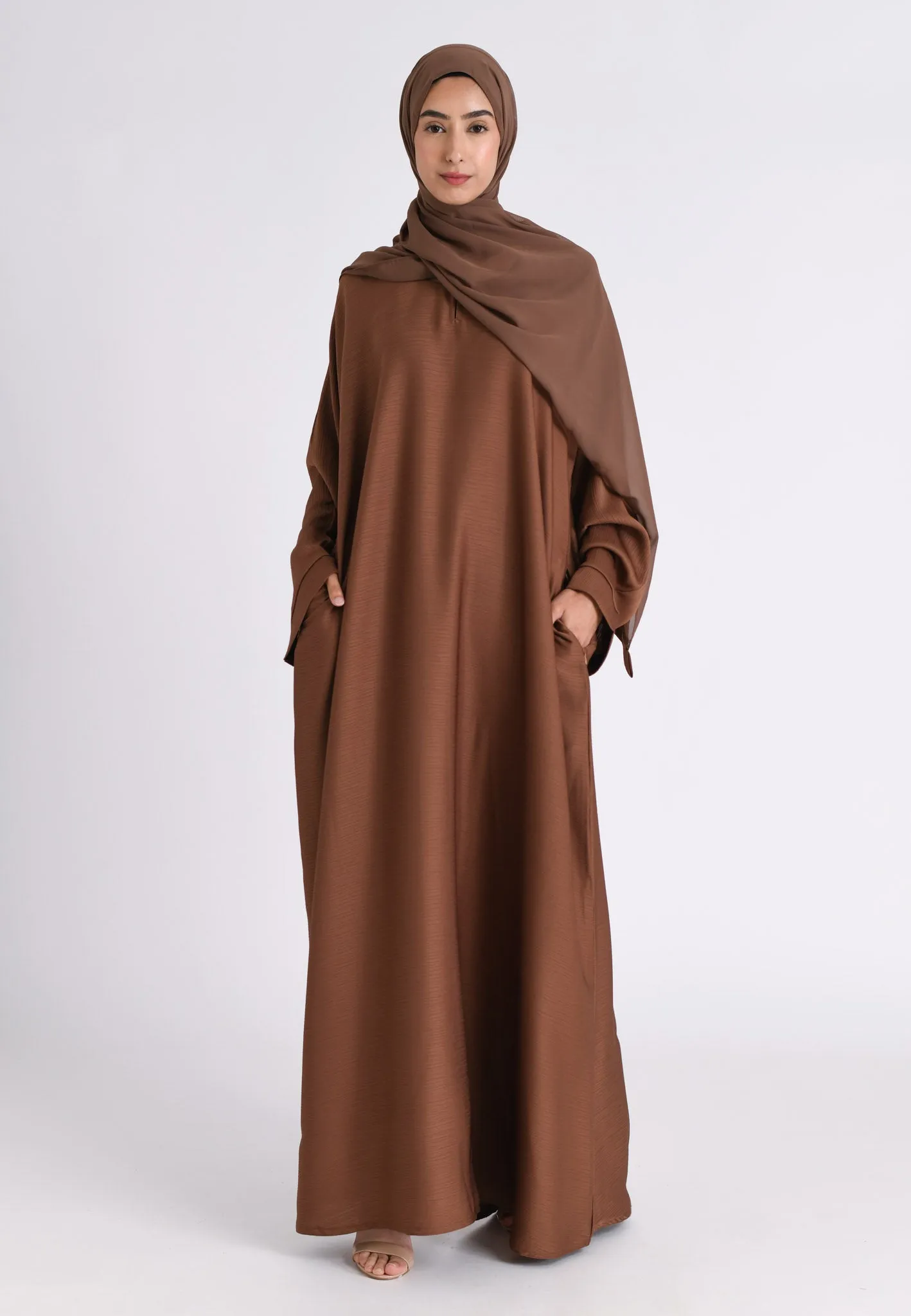 Burnt Orange Textured Abaya with Zip Pockets (Premium)