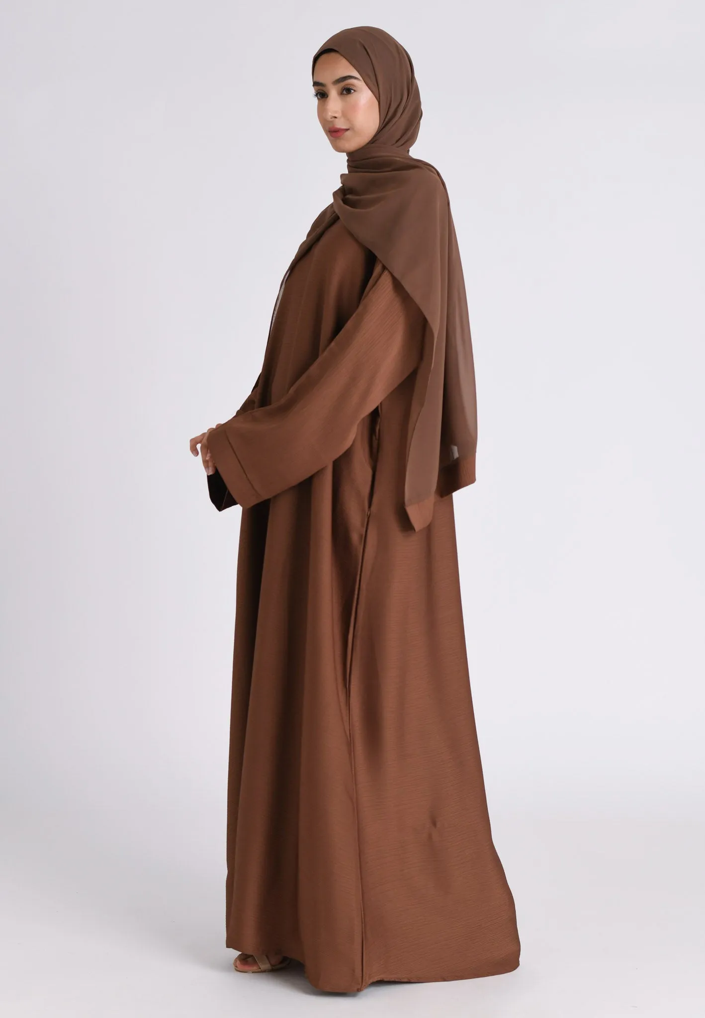 Burnt Orange Textured Abaya with Zip Pockets (Premium)