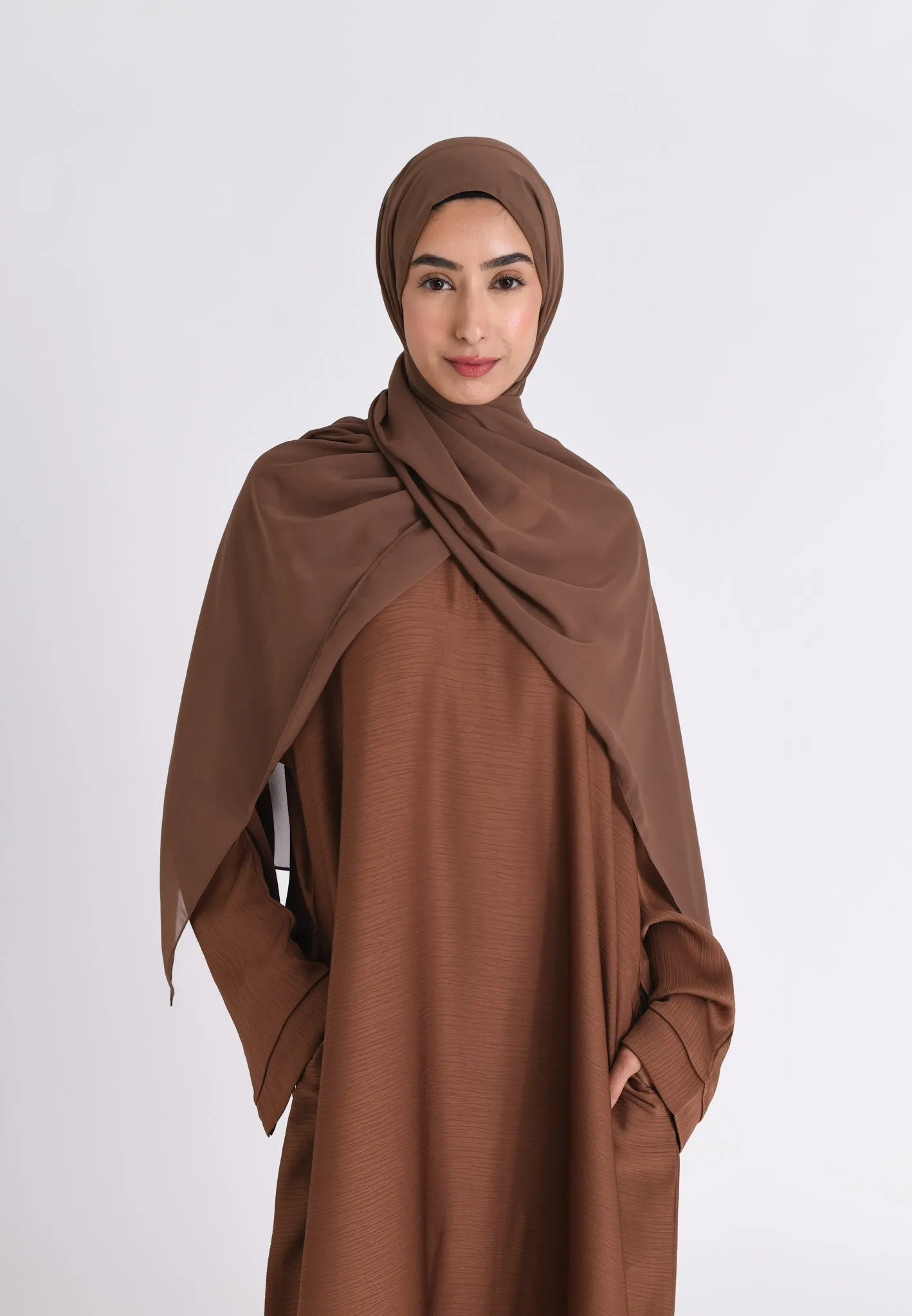 Burnt Orange Textured Abaya with Zip Pockets (Premium)