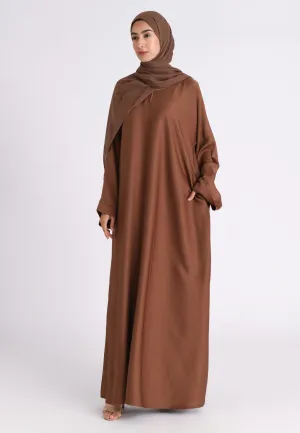 Burnt Orange Textured Abaya with Zip Pockets (Premium)