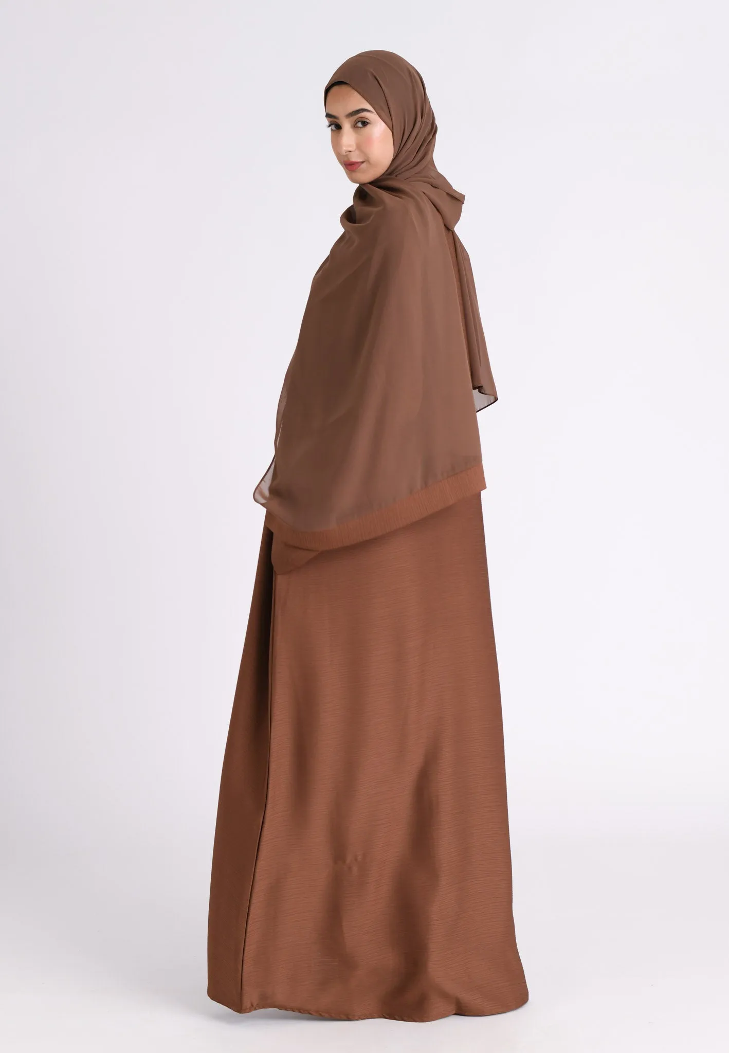 Burnt Orange Textured Abaya with Zip Pockets (Premium)
