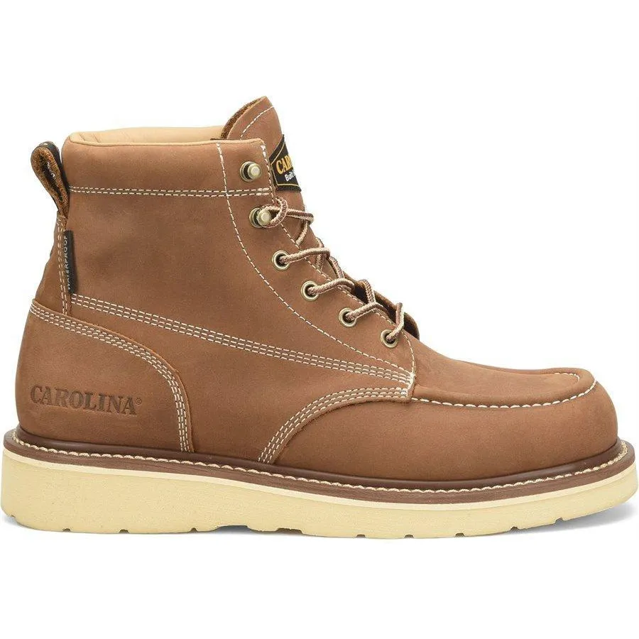 Carolina Men's AMP 6" Moc Toe Waterproof USA Made Wedge Work Boot Brown CA7041