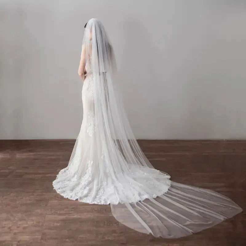 Cathedral and Chapel Long Wedding Veil with Blusher
