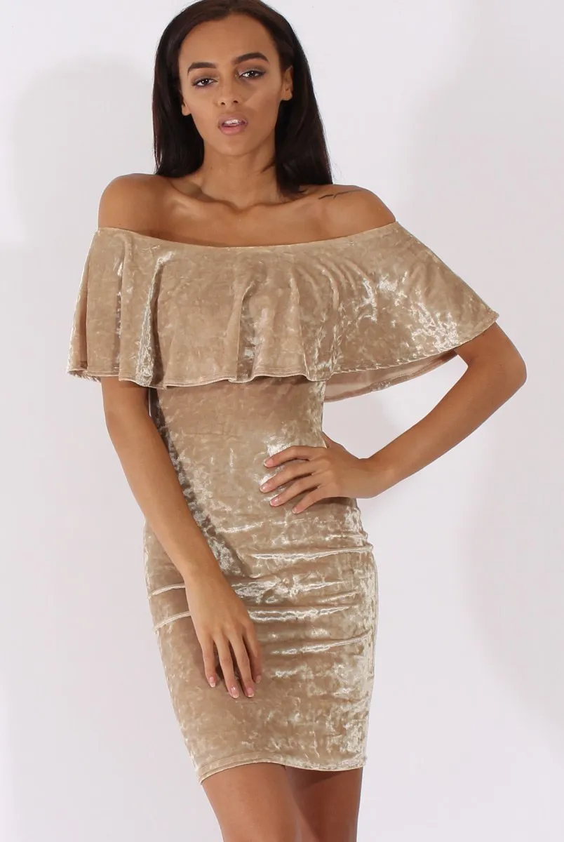 Champagne Crushed Velvet Frill Dress - Esmy