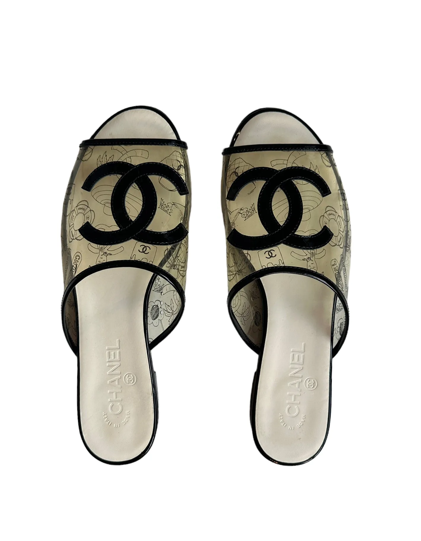 Chanel 2019 Printed PVC CC Logo Slides sz 40C