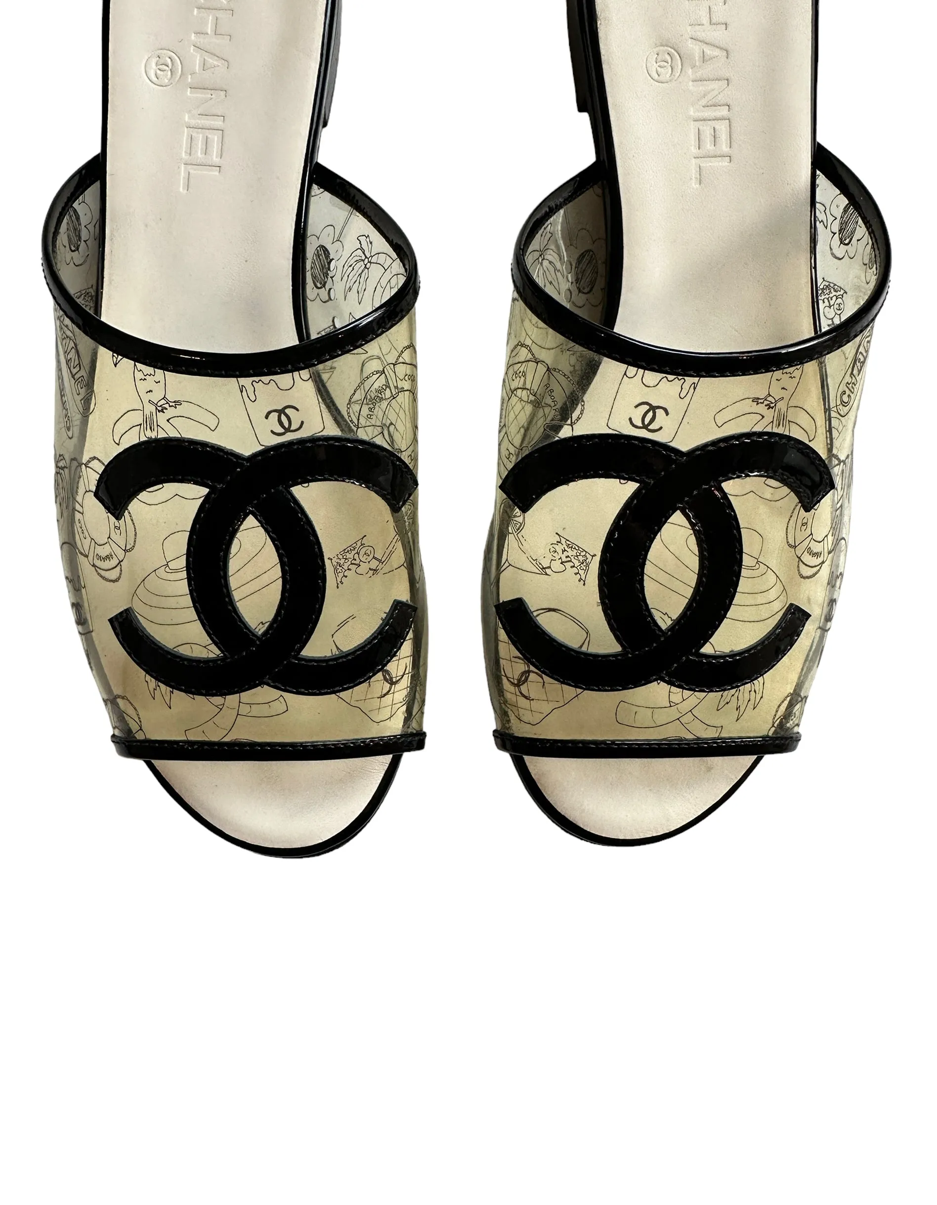 Chanel 2019 Printed PVC CC Logo Slides sz 40C
