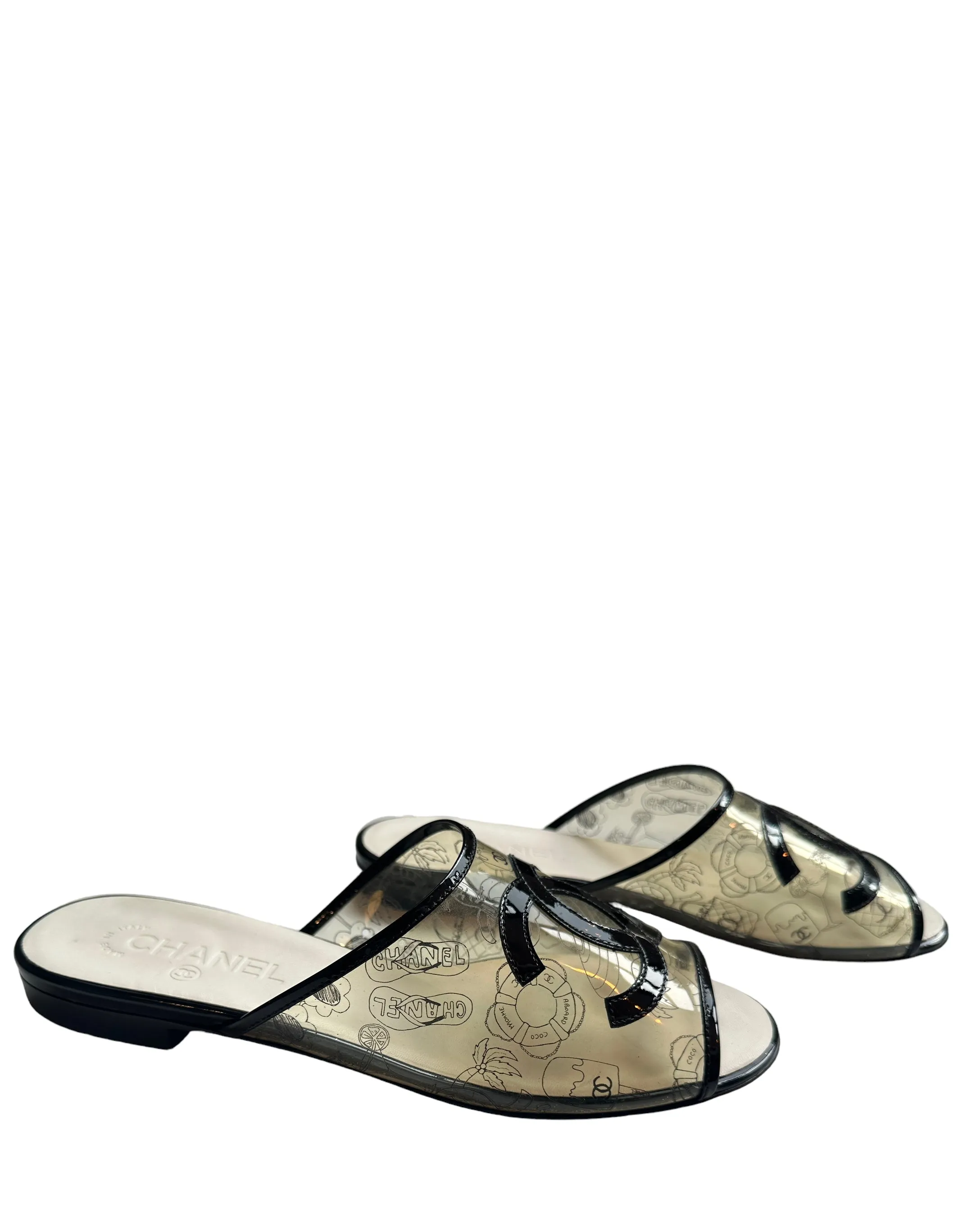 Chanel 2019 Printed PVC CC Logo Slides sz 40C