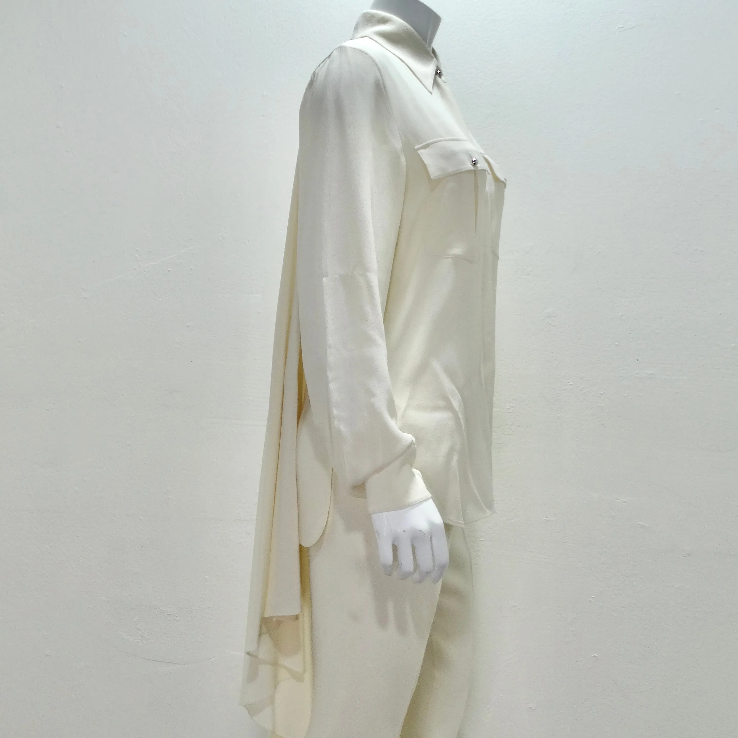 Chanel Ivory Silk High-Low Button Down & Trouser Set