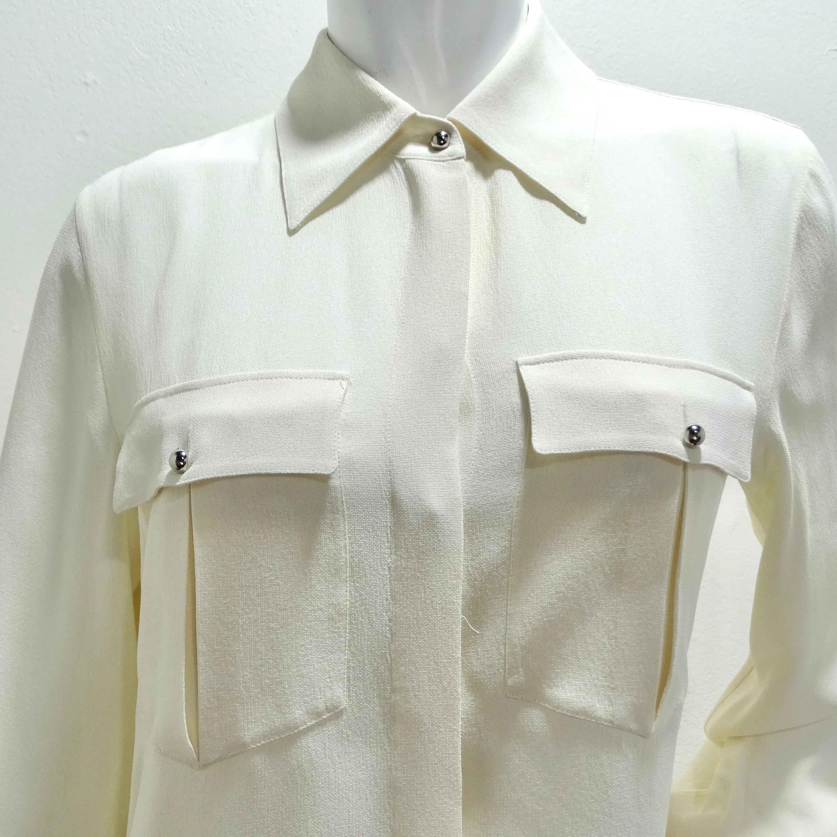 Chanel Ivory Silk High-Low Button Down & Trouser Set