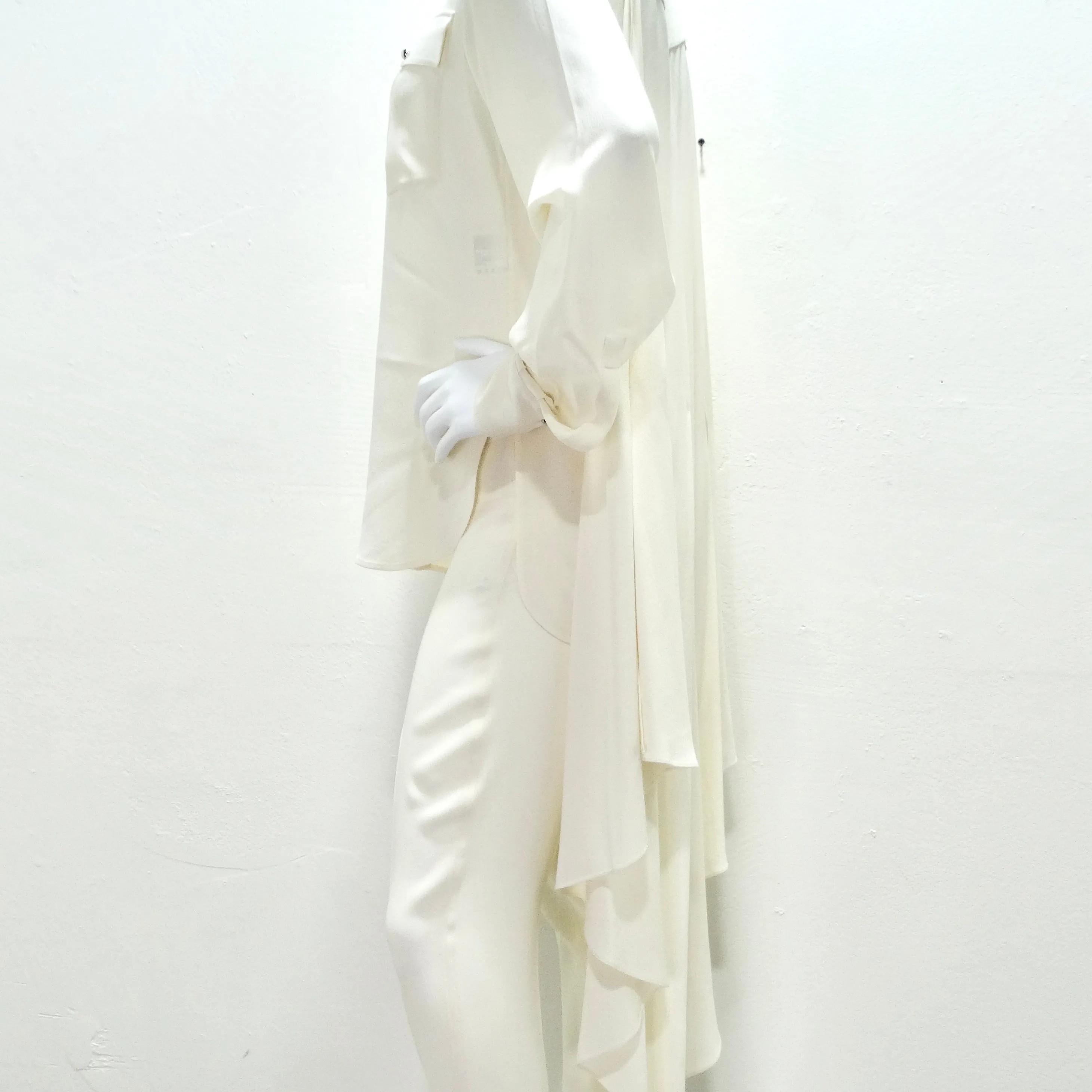 Chanel Ivory Silk High-Low Button Down & Trouser Set