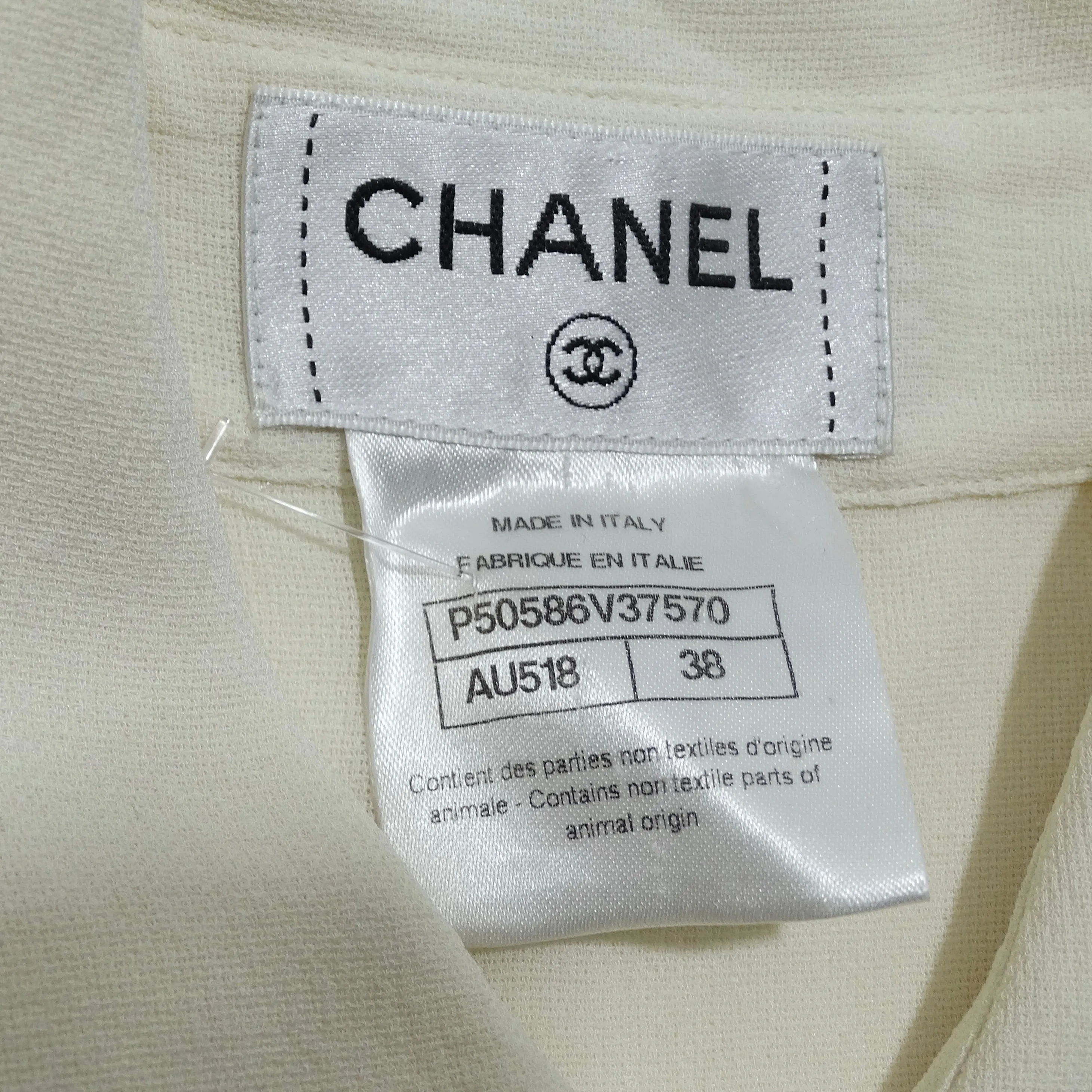Chanel Ivory Silk High-Low Button Down & Trouser Set