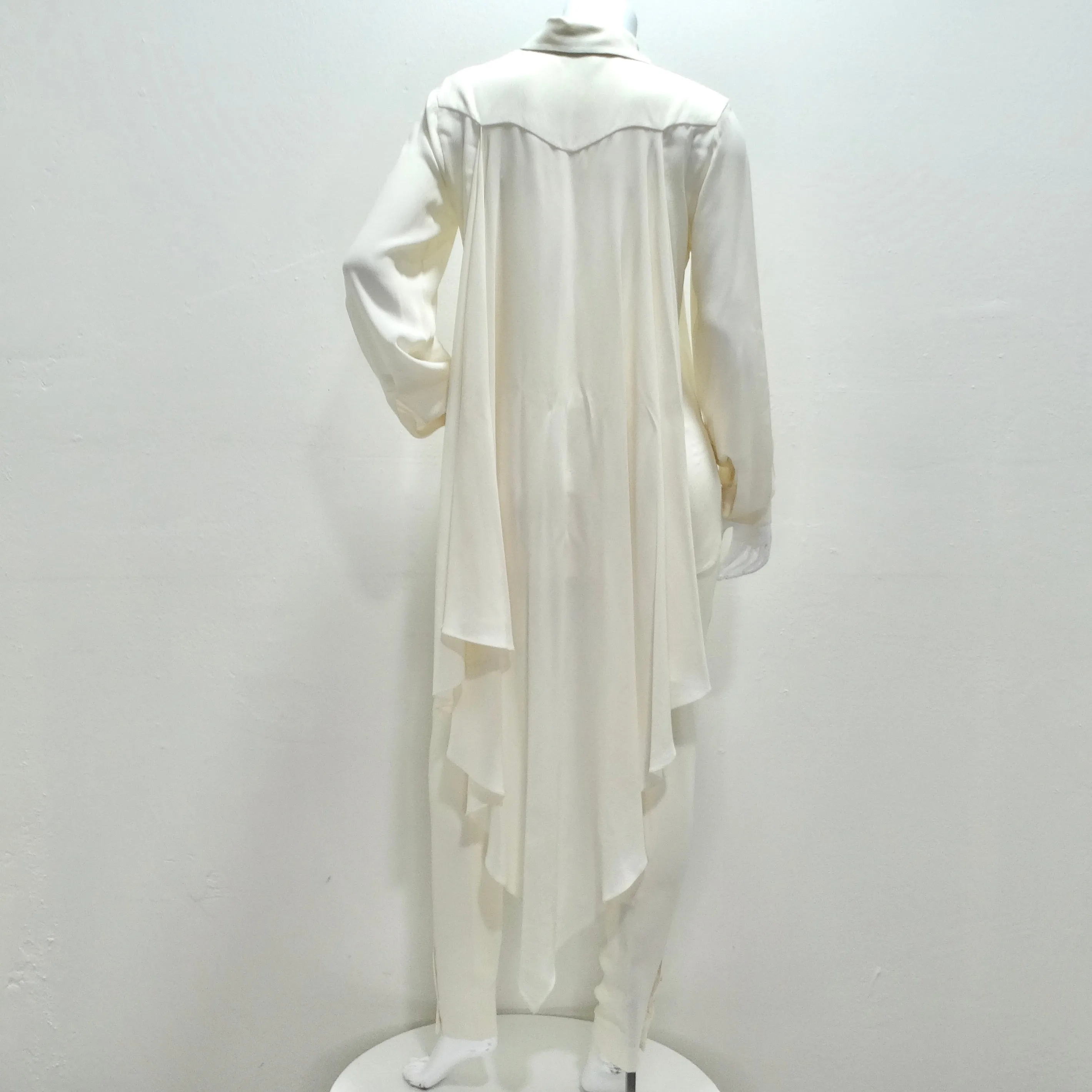 Chanel Ivory Silk High-Low Button Down & Trouser Set