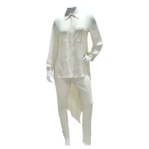 Chanel Ivory Silk High-Low Button Down & Trouser Set