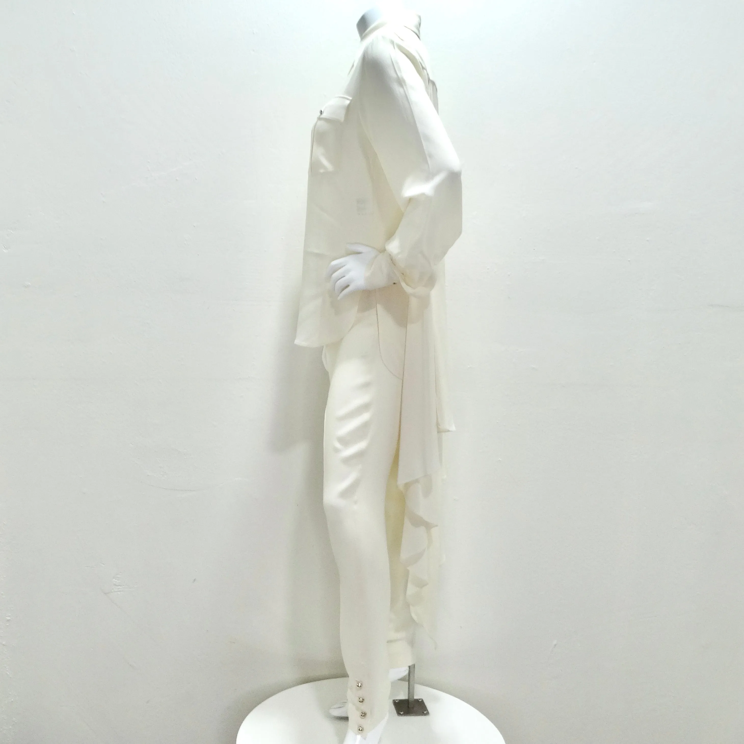 Chanel Ivory Silk High-Low Button Down & Trouser Set
