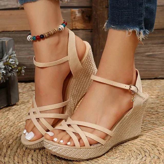 Chic Wedge Sandals for Women with Crisscross Straps