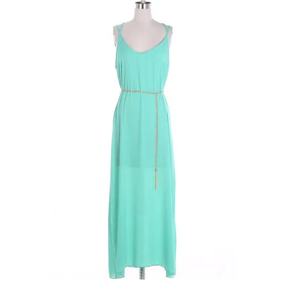 Chiffon Maxi Dress with Black Lace Back