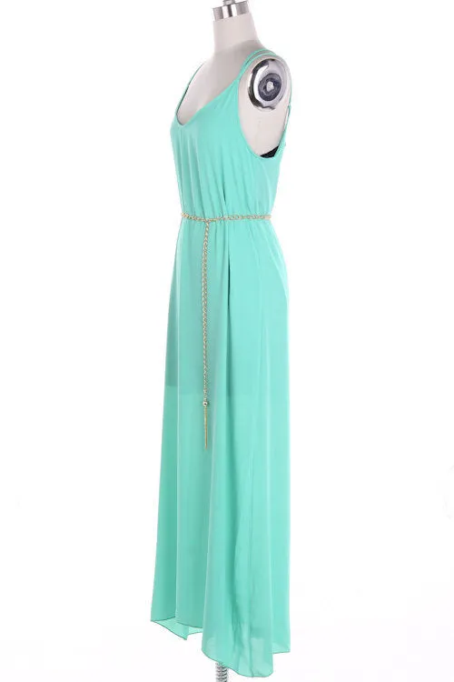 Chiffon Maxi Dress with Black Lace Back