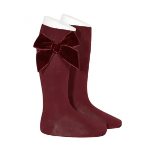 Condor - Side Velvet Bow Knee-High Socks - Garnet