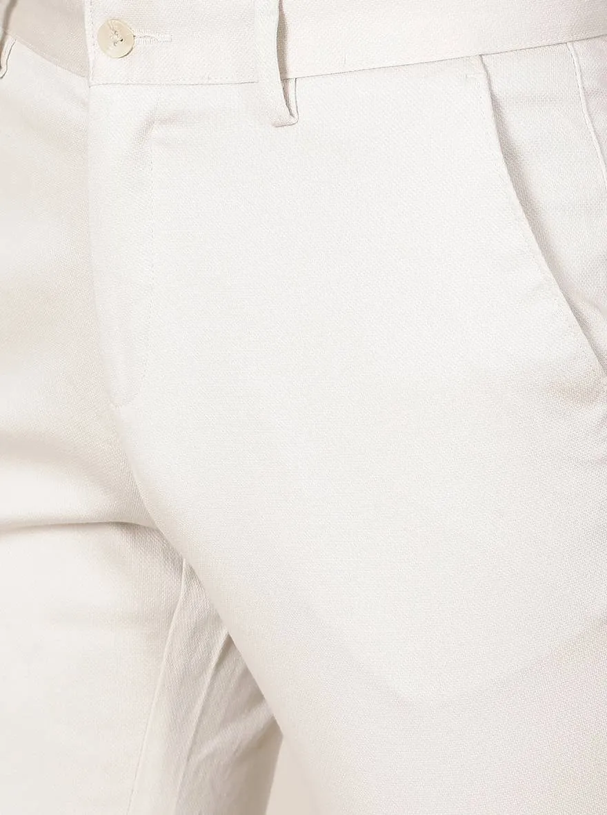 Cream Solid Slim Fit Casual Trouser | Greenfibre