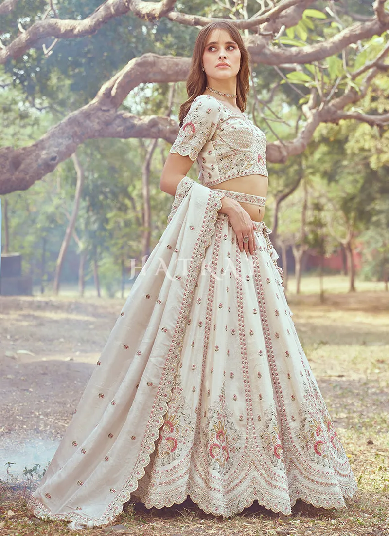 Cream White Multi Embroidered Bridal Lehenga Choli