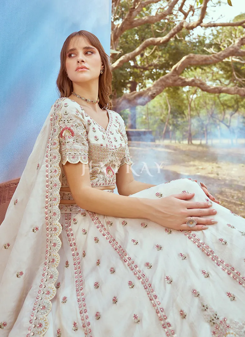 Cream White Multi Embroidered Bridal Lehenga Choli