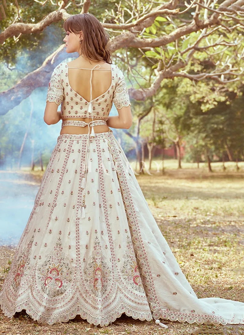 Cream White Multi Embroidered Bridal Lehenga Choli