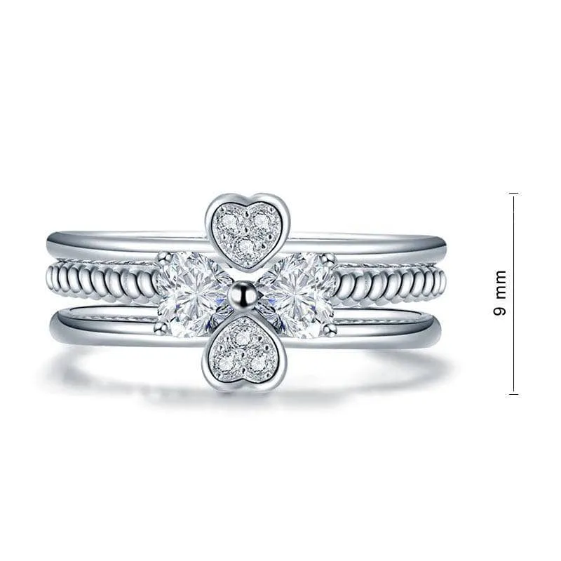 Created Diamond Clover Heart Ring 3-Pcs Set