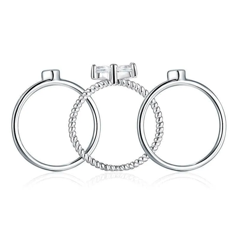 Created Diamond Clover Heart Ring 3-Pcs Set