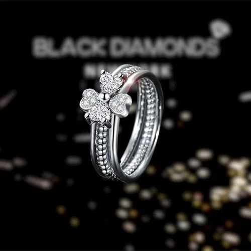 Created Diamond Clover Heart Ring 3-Pcs Set