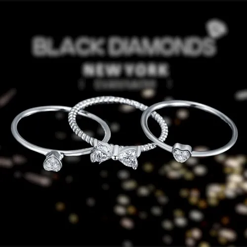 Created Diamond Clover Heart Ring 3-Pcs Set