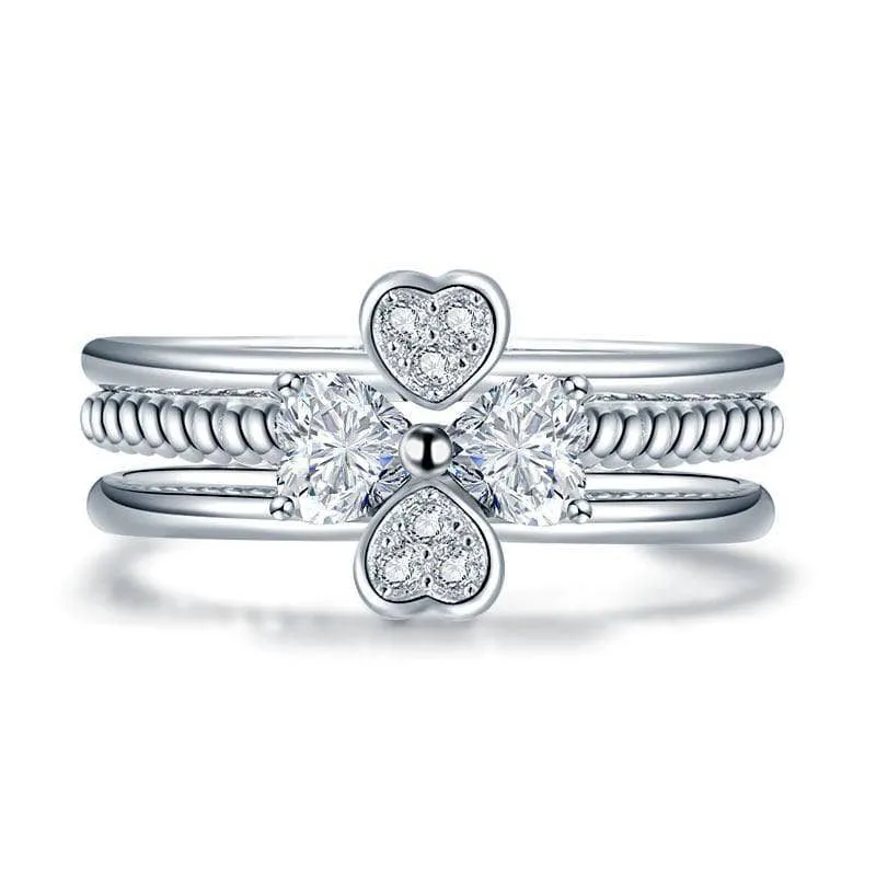 Created Diamond Clover Heart Ring 3-Pcs Set