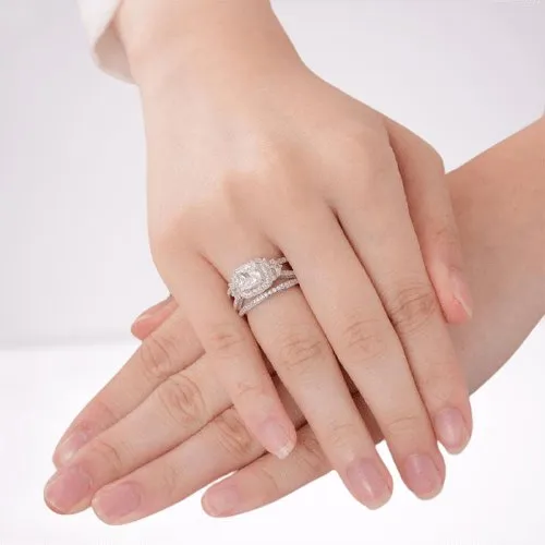 Created Diamond Princess Cut Engagement Ring Set