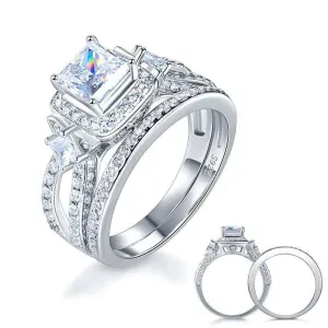 Created Diamond Princess Cut Engagement Ring Set