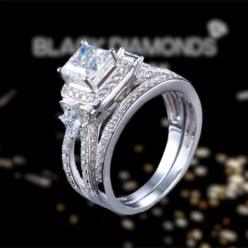 Created Diamond Princess Cut Engagement Ring Set