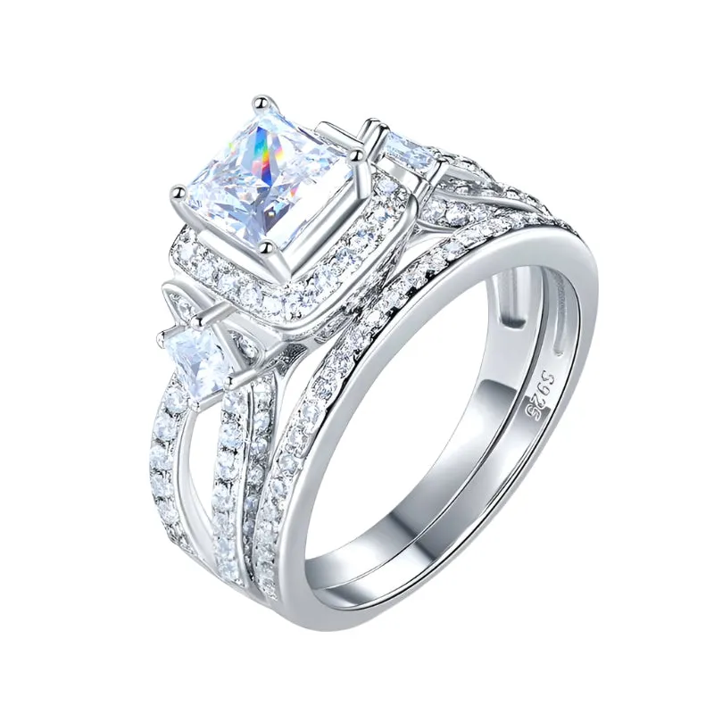 Created Diamond Princess Cut Engagement Ring Set