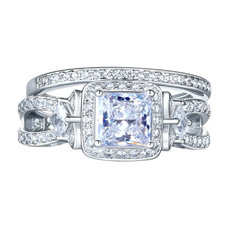 Created Diamond Princess Cut Engagement Ring Set