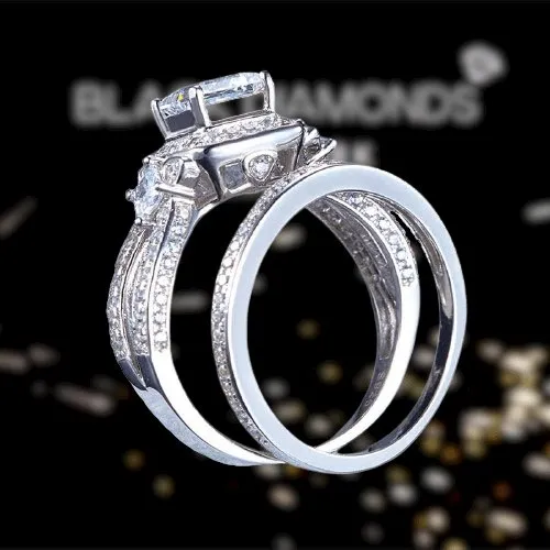 Created Diamond Princess Cut Engagement Ring Set