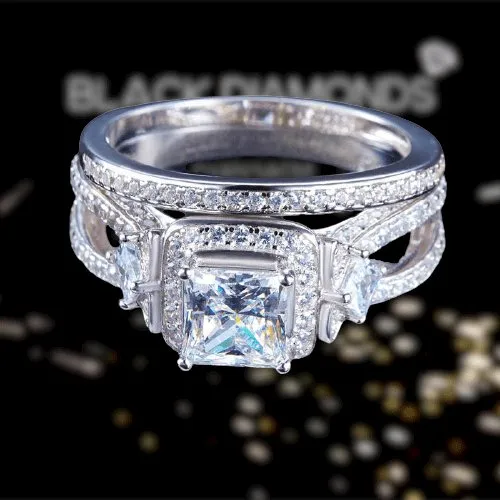 Created Diamond Princess Cut Engagement Ring Set