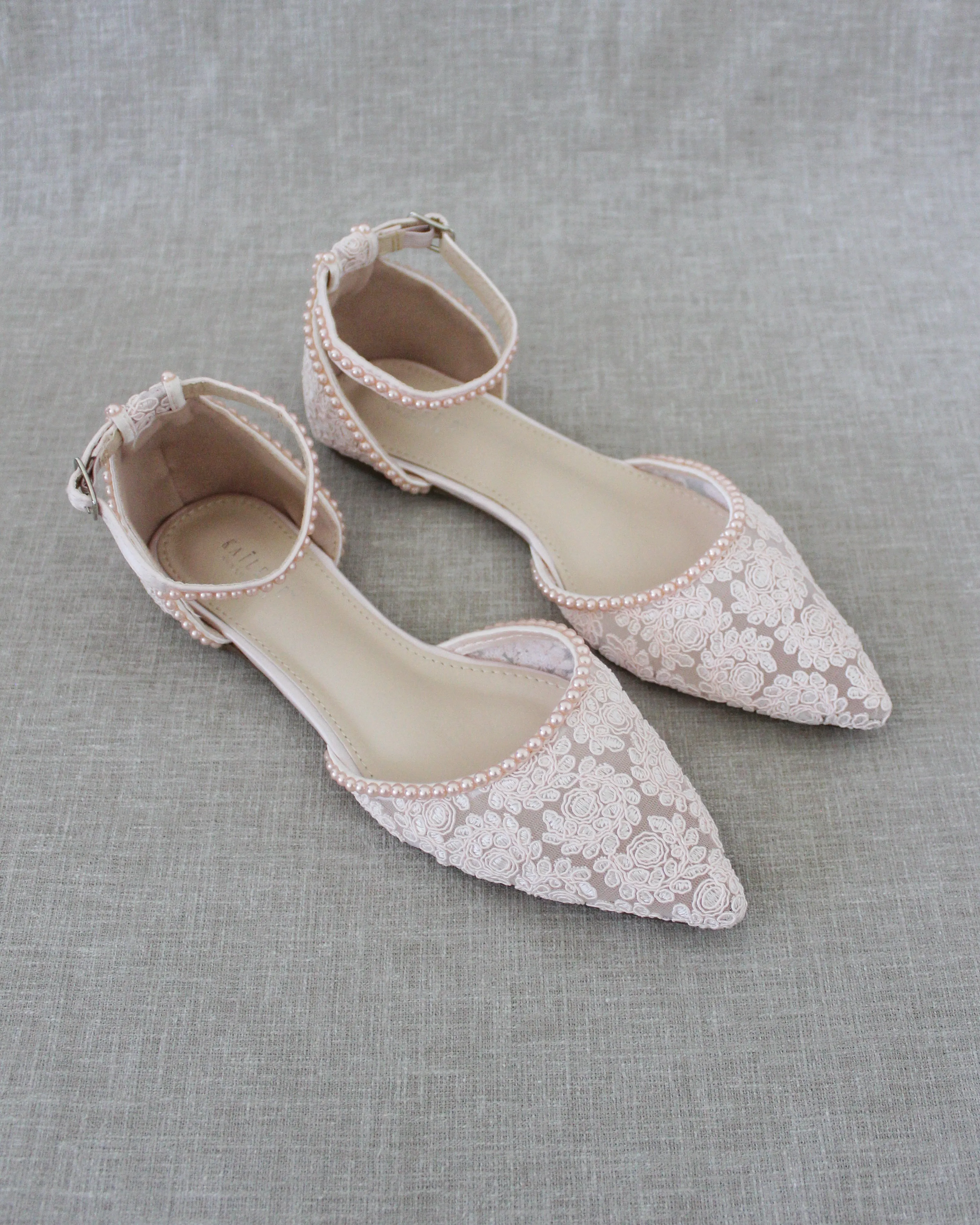 Crochet Lace Pointy Toe with Mini Pearls